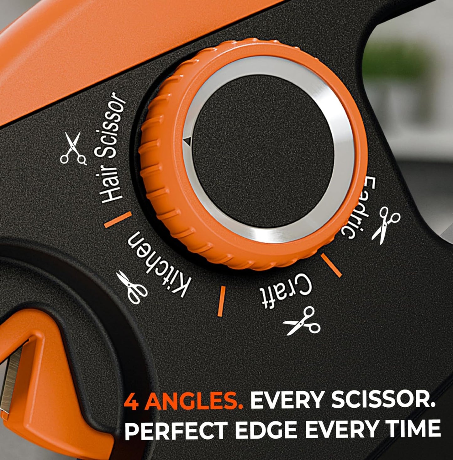 Scissors Sharpener Tool – 4 Angle Settings, Easy Manual Use | For Kitchen, Fabric, Sewing, Craft & Straight Hair Scissors – Quick, Right-Hand Sharpening