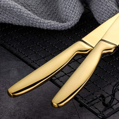 DOCBLACK Stainless Steel Steak Knives set of 8 Serrated Steak Knife Sets with Sharp Blade, 8.66 Inches(22 CM) Silverware Cutlery Table Knives for Steak (Gold)