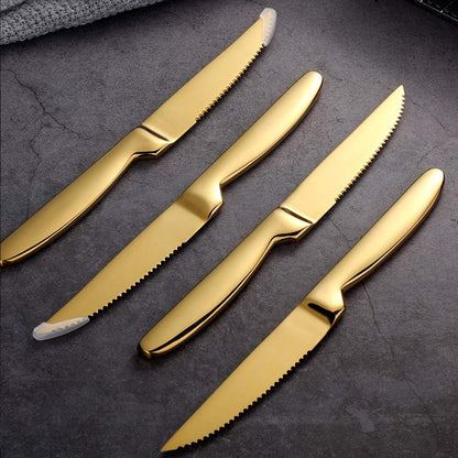 DOCBLACK Stainless Steel Steak Knives set of 8 Serrated Steak Knife Sets with Sharp Blade, 8.66 Inches(22 CM) Silverware Cutlery Table Knives for Steak (Gold)
