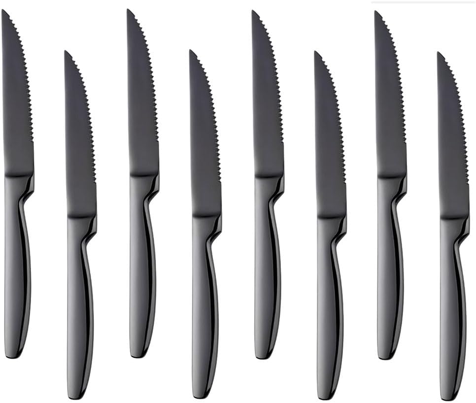 DOCBLACK Stainless Steel Steak Knives set of 8 Serrated Steak Knife Sets with Sharp Blade, 8.66 Inches(22 CM) Silverware Cutlery Table Knives for Steak (Gold)