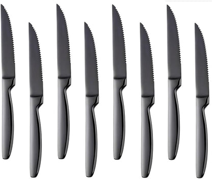 DOCBLACK Stainless Steel Steak Knives set of 8 Serrated Steak Knife Sets with Sharp Blade, 8.66 Inches(22 CM) Silverware Cutlery Table Knives for Steak (Gold)