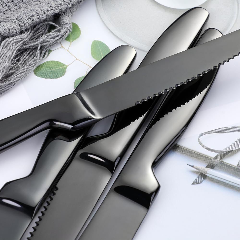 DOCBLACK Stainless Steel Steak Knives set of 8 Serrated Steak Knife Sets with Sharp Blade, 8.66 Inches(22 CM) Silverware Cutlery Table Knives for Steak (Gold)
