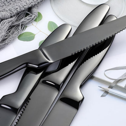 DOCBLACK Stainless Steel Steak Knives set of 8 Serrated Steak Knife Sets with Sharp Blade, 8.66 Inches(22 CM) Silverware Cutlery Table Knives for Steak (Gold)