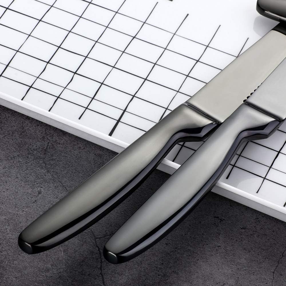 DOCBLACK Stainless Steel Steak Knives set of 8 Serrated Steak Knife Sets with Sharp Blade, 8.66 Inches(22 CM) Silverware Cutlery Table Knives for Steak (Gold)