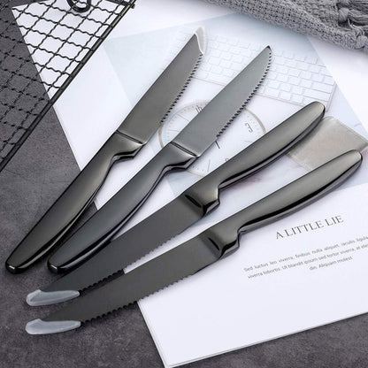 DOCBLACK Stainless Steel Steak Knives set of 8 Serrated Steak Knife Sets with Sharp Blade, 8.66 Inches(22 CM) Silverware Cutlery Table Knives for Steak (Gold)