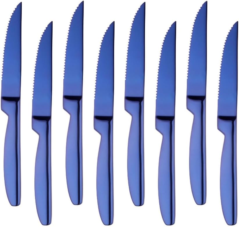 DOCBLACK Stainless Steel Steak Knives set of 8 Serrated Steak Knife Sets with Sharp Blade, 8.66 Inches(22 CM) Silverware Cutlery Table Knives for Steak (Gold)