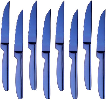 DOCBLACK Stainless Steel Steak Knives set of 8 Serrated Steak Knife Sets with Sharp Blade, 8.66 Inches(22 CM) Silverware Cutlery Table Knives for Steak (Gold)