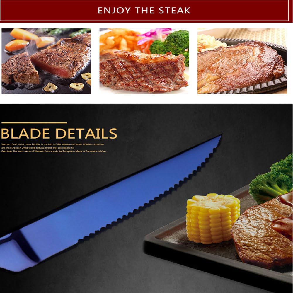 DOCBLACK Stainless Steel Steak Knives set of 8 Serrated Steak Knife Sets with Sharp Blade, 8.66 Inches(22 CM) Silverware Cutlery Table Knives for Steak (Gold)