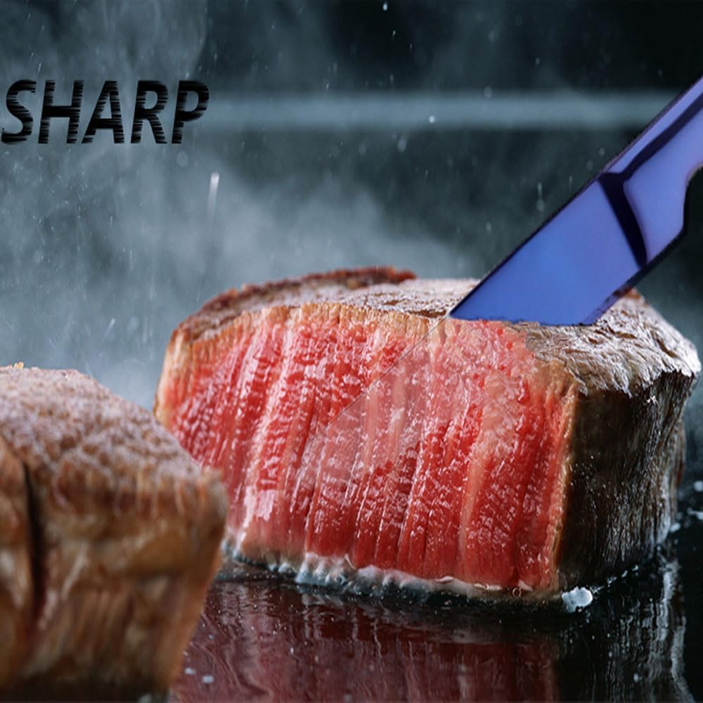 DOCBLACK Stainless Steel Steak Knives set of 8 Serrated Steak Knife Sets with Sharp Blade, 8.66 Inches(22 CM) Silverware Cutlery Table Knives for Steak (Gold)