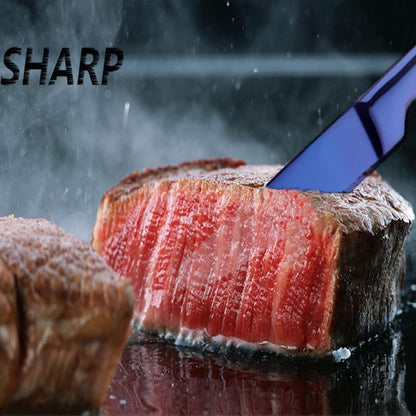 DOCBLACK Stainless Steel Steak Knives set of 8 Serrated Steak Knife Sets with Sharp Blade, 8.66 Inches(22 CM) Silverware Cutlery Table Knives for Steak (Gold)