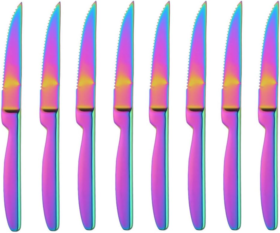 DOCBLACK Stainless Steel Steak Knives set of 8 Serrated Steak Knife Sets with Sharp Blade, 8.66 Inches(22 CM) Silverware Cutlery Table Knives for Steak (Gold)