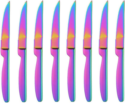 DOCBLACK Stainless Steel Steak Knives set of 8 Serrated Steak Knife Sets with Sharp Blade, 8.66 Inches(22 CM) Silverware Cutlery Table Knives for Steak (Gold)