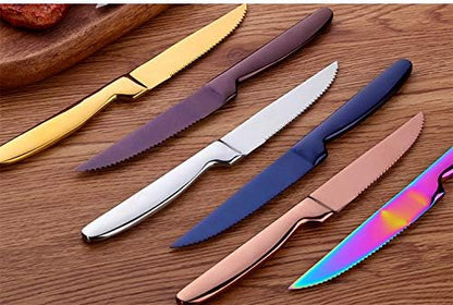 DOCBLACK Stainless Steel Steak Knives set of 8 Serrated Steak Knife Sets with Sharp Blade, 8.66 Inches(22 CM) Silverware Cutlery Table Knives for Steak (Gold)