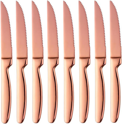 DOCBLACK Stainless Steel Steak Knives set of 8 Serrated Steak Knife Sets with Sharp Blade, 8.66 Inches(22 CM) Silverware Cutlery Table Knives for Steak (Gold)