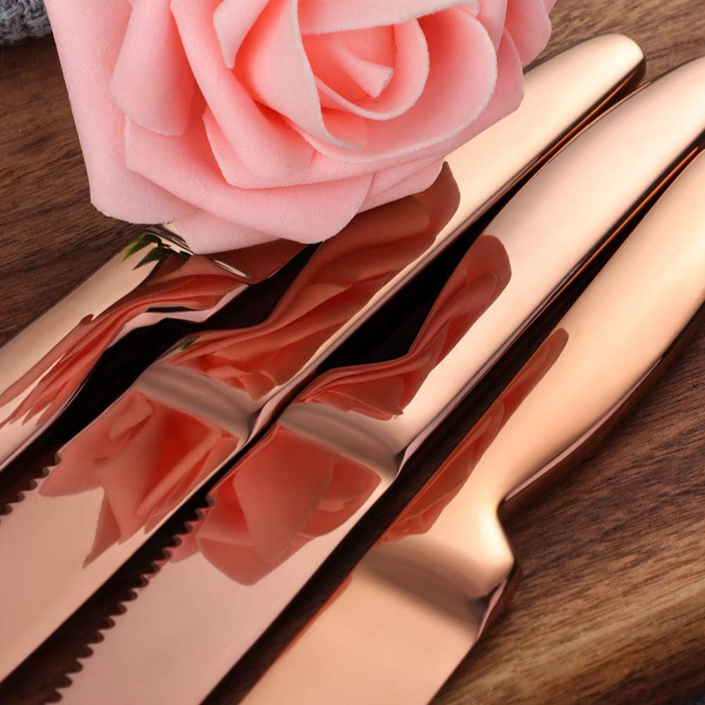 DOCBLACK Stainless Steel Steak Knives set of 8 Serrated Steak Knife Sets with Sharp Blade, 8.66 Inches(22 CM) Silverware Cutlery Table Knives for Steak (Gold)