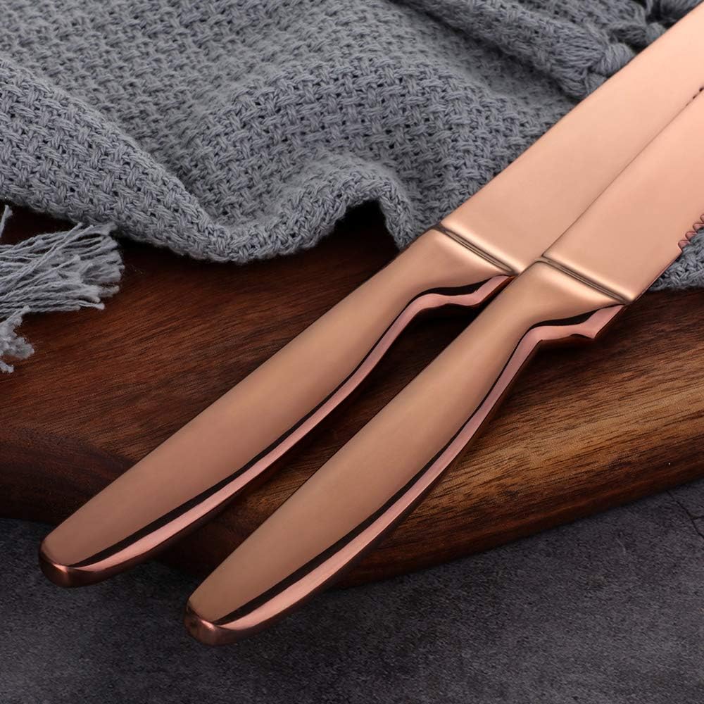 DOCBLACK Stainless Steel Steak Knives set of 8 Serrated Steak Knife Sets with Sharp Blade, 8.66 Inches(22 CM) Silverware Cutlery Table Knives for Steak (Gold)