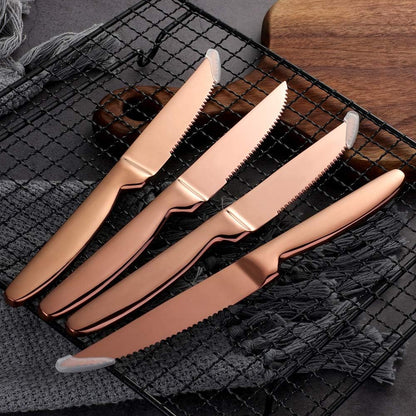 DOCBLACK Stainless Steel Steak Knives set of 8 Serrated Steak Knife Sets with Sharp Blade, 8.66 Inches(22 CM) Silverware Cutlery Table Knives for Steak (Gold)