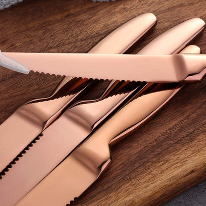 DOCBLACK Stainless Steel Steak Knives set of 8 Serrated Steak Knife Sets with Sharp Blade, 8.66 Inches(22 CM) Silverware Cutlery Table Knives for Steak (Gold)