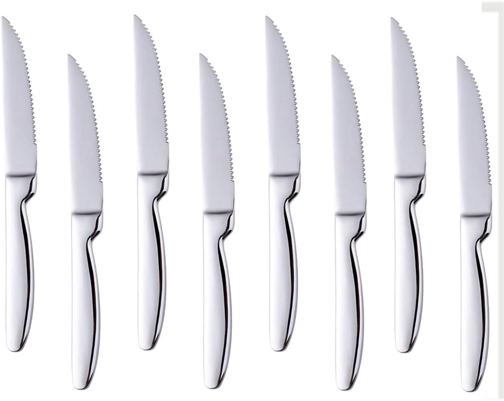 DOCBLACK Stainless Steel Steak Knives set of 8 Serrated Steak Knife Sets with Sharp Blade, 8.66 Inches(22 CM) Silverware Cutlery Table Knives for Steak (Gold)