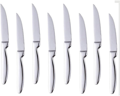 DOCBLACK Stainless Steel Steak Knives set of 8 Serrated Steak Knife Sets with Sharp Blade, 8.66 Inches(22 CM) Silverware Cutlery Table Knives for Steak (Gold)