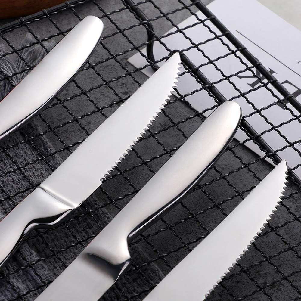 DOCBLACK Stainless Steel Steak Knives set of 8 Serrated Steak Knife Sets with Sharp Blade, 8.66 Inches(22 CM) Silverware Cutlery Table Knives for Steak (Gold)