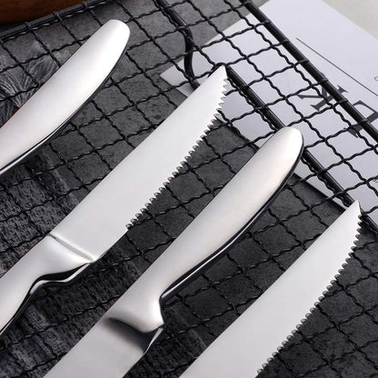 DOCBLACK Stainless Steel Steak Knives set of 8 Serrated Steak Knife Sets with Sharp Blade, 8.66 Inches(22 CM) Silverware Cutlery Table Knives for Steak (Gold)