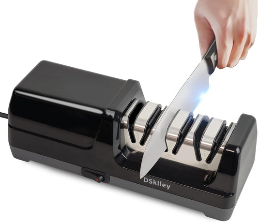 Electric Knife Sharpener for Kitchen,Sharpening, Restore&Polish Chef Knives | 3-Stage Kitchen Knife Sharpener, 100% Diamond Wheels with 20° Precision Angle for Consistent Results, effortless kitchen use