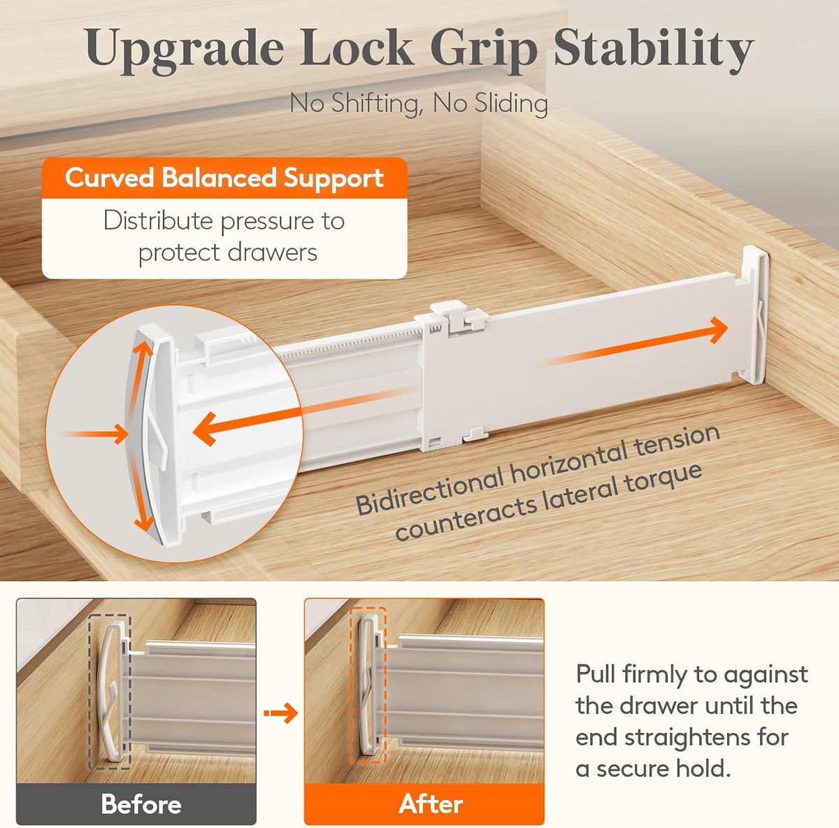 Drawer Dividers for Clothes, 3.2" High 10.5"-16.5" Expandable Dresser Drawer Organizers, Adjustable White Plastic Separators for Kitchen, Cabinet, Nursery, Socks & Underwear Storage, 4 Pack