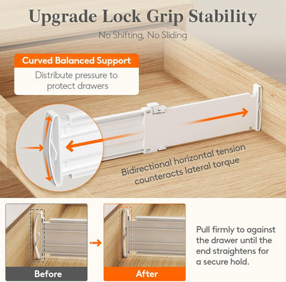 Drawer Dividers for Clothes, 3.2" High 10.5"-16.5" Expandable Dresser Drawer Organizers, Adjustable White Plastic Separators for Kitchen, Cabinet, Nursery, Socks & Underwear Storage, 4 Pack