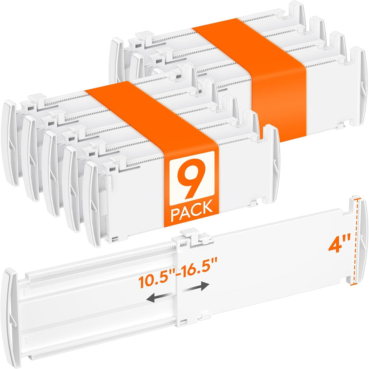 Drawer Dividers for Clothes, 3.2" High 10.5"-16.5" Expandable Dresser Drawer Organizers, Adjustable White Plastic Separators for Kitchen, Cabinet, Nursery, Socks & Underwear Storage, 4 Pack