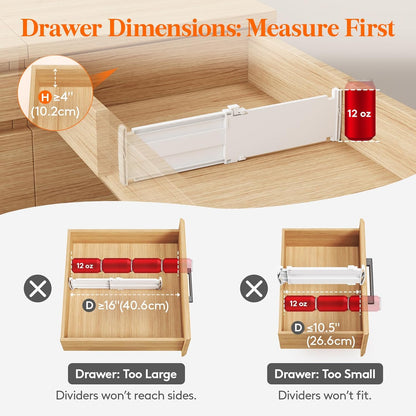 Drawer Dividers for Clothes, 3.2" High 10.5"-16.5" Expandable Dresser Drawer Organizers, Adjustable White Plastic Separators for Kitchen, Cabinet, Nursery, Socks & Underwear Storage, 4 Pack