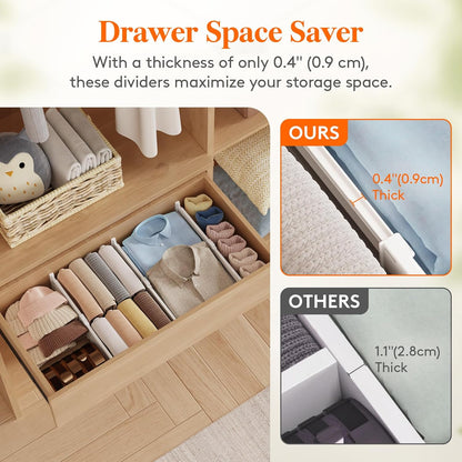 Drawer Dividers for Clothes, 3.2" High 10.5"-16.5" Expandable Dresser Drawer Organizers, Adjustable White Plastic Separators for Kitchen, Cabinet, Nursery, Socks & Underwear Storage, 4 Pack
