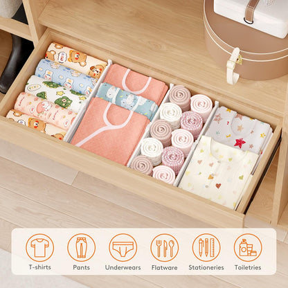 Drawer Dividers for Clothes, 3.2" High 10.5"-16.5" Expandable Dresser Drawer Organizers, Adjustable White Plastic Separators for Kitchen, Cabinet, Nursery, Socks & Underwear Storage, 4 Pack