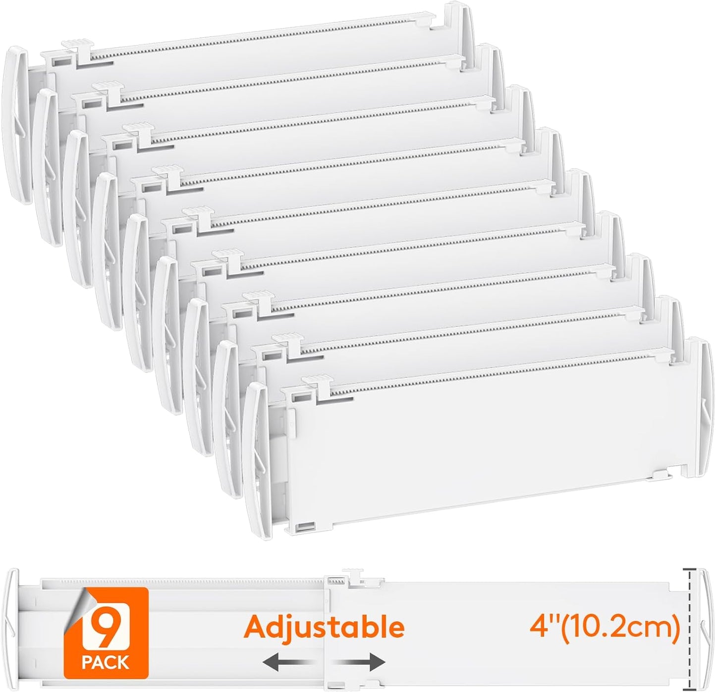 Drawer Dividers for Clothes, 3.2" High 10.5"-16.5" Expandable Dresser Drawer Organizers, Adjustable White Plastic Separators for Kitchen, Cabinet, Nursery, Socks & Underwear Storage, 4 Pack