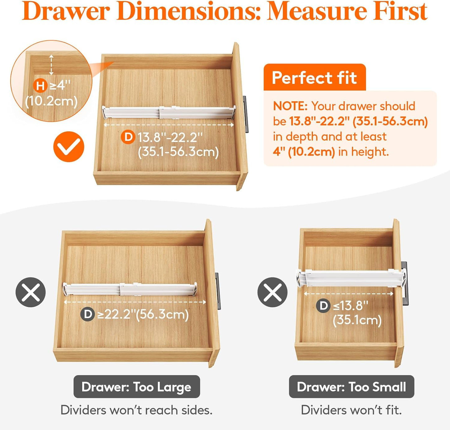 Drawer Dividers for Clothes, 3.2" High 10.5"-16.5" Expandable Dresser Drawer Organizers, Adjustable White Plastic Separators for Kitchen, Cabinet, Nursery, Socks & Underwear Storage, 4 Pack