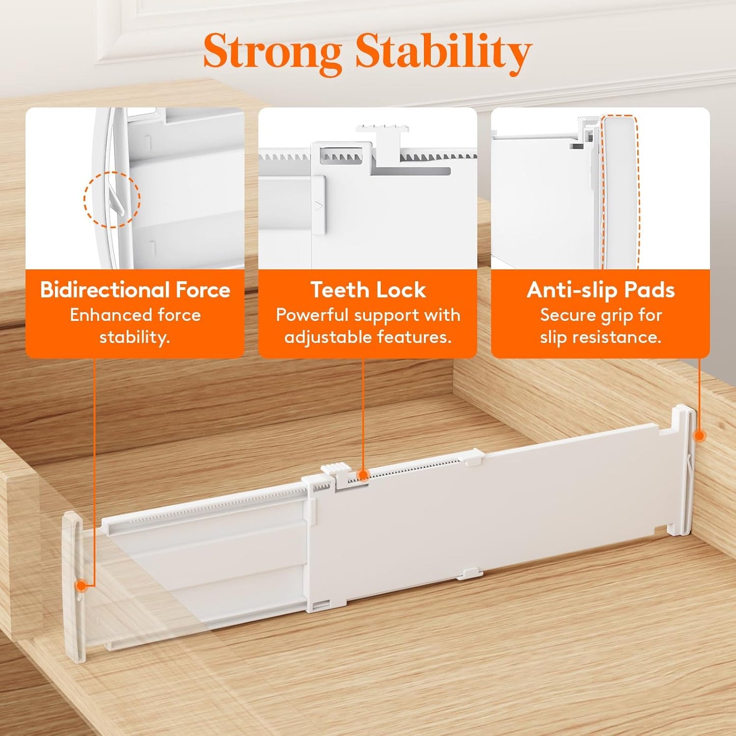 Drawer Dividers for Clothes, 3.2" High 10.5"-16.5" Expandable Dresser Drawer Organizers, Adjustable White Plastic Separators for Kitchen, Cabinet, Nursery, Socks & Underwear Storage, 4 Pack