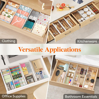 Drawer Dividers for Clothes, 3.2" High 10.5"-16.5" Expandable Dresser Drawer Organizers, Adjustable White Plastic Separators for Kitchen, Cabinet, Nursery, Socks & Underwear Storage, 4 Pack
