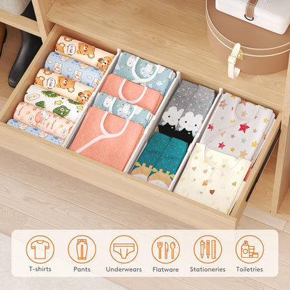 Drawer Dividers for Clothes, 3.2" High 10.5"-16.5" Expandable Dresser Drawer Organizers, Adjustable White Plastic Separators for Kitchen, Cabinet, Nursery, Socks & Underwear Storage, 4 Pack