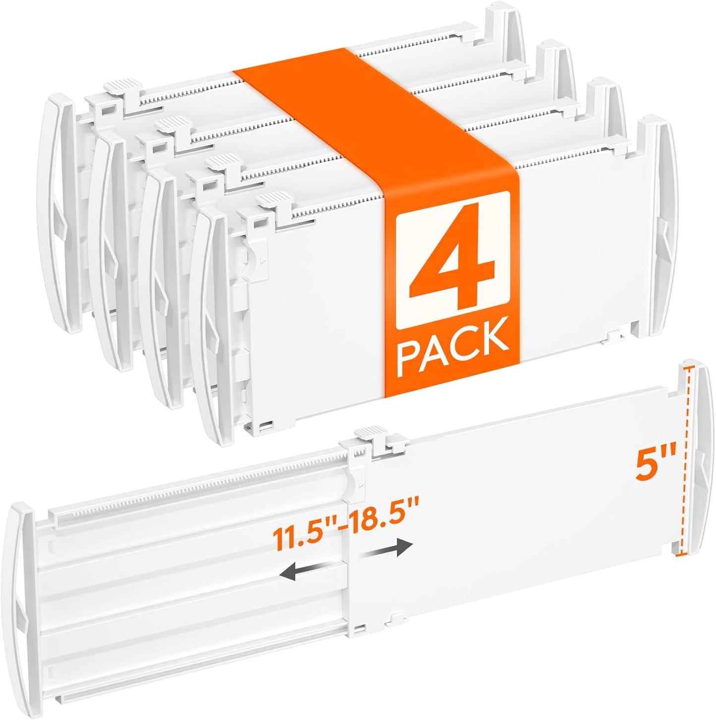 Drawer Dividers for Clothes, 3.2" High 10.5"-16.5" Expandable Dresser Drawer Organizers, Adjustable White Plastic Separators for Kitchen, Cabinet, Nursery, Socks & Underwear Storage, 4 Pack