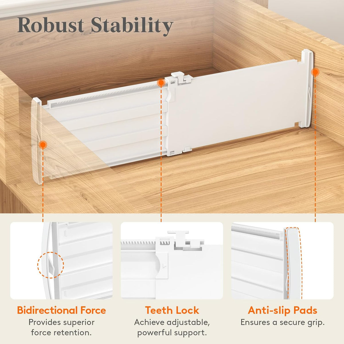 Drawer Dividers for Clothes, 3.2" High 10.5"-16.5" Expandable Dresser Drawer Organizers, Adjustable White Plastic Separators for Kitchen, Cabinet, Nursery, Socks & Underwear Storage, 4 Pack