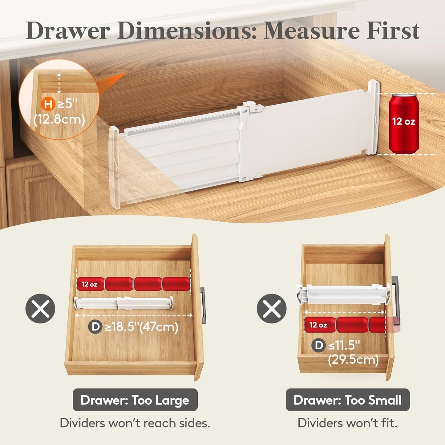 Drawer Dividers for Clothes, 3.2" High 10.5"-16.5" Expandable Dresser Drawer Organizers, Adjustable White Plastic Separators for Kitchen, Cabinet, Nursery, Socks & Underwear Storage, 4 Pack