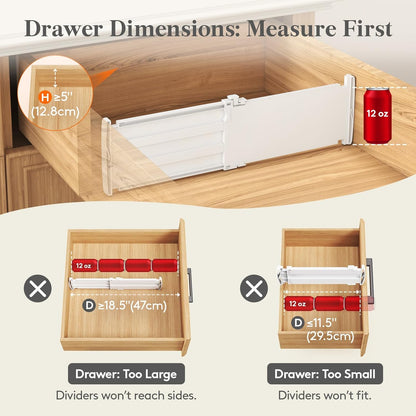 Drawer Dividers for Clothes, 3.2" High 10.5"-16.5" Expandable Dresser Drawer Organizers, Adjustable White Plastic Separators for Kitchen, Cabinet, Nursery, Socks & Underwear Storage, 4 Pack