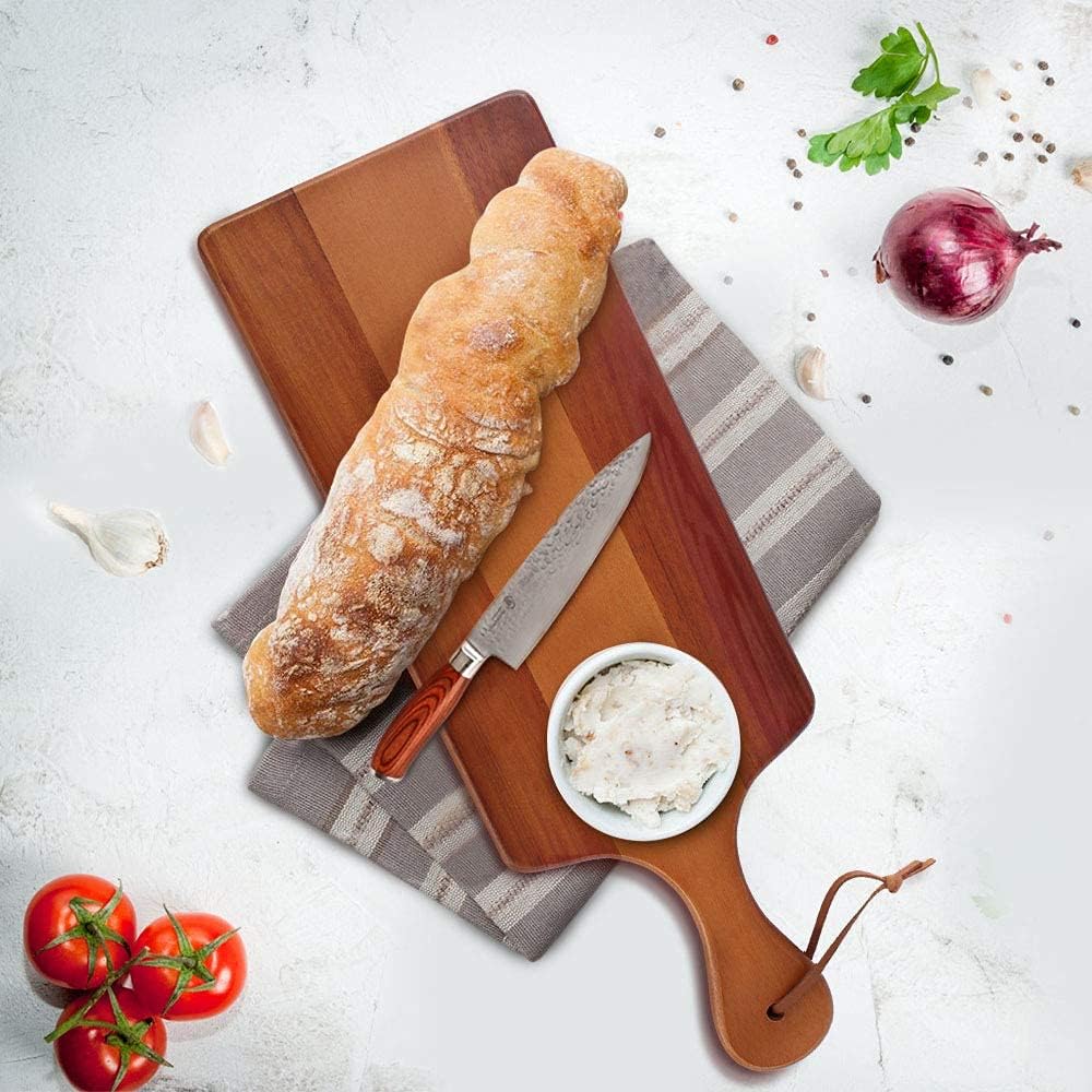 AIDEA Wood Cutting Board with Handle, Cheese Board Charcuterie Board for Cutting and Serving, 17"X11" with 17"X6"