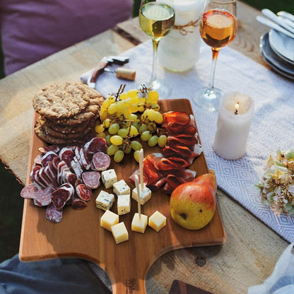 AIDEA Wood Cutting Board with Handle, Cheese Board Charcuterie Board for Cutting and Serving, 17"X11" with 17"X6"