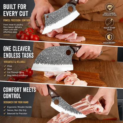 Plys Forged Butcher Knife Set: Comfortable Handle for Long Use - 3PCS Viking Kitchen Knives Set for Mens - Handmade Cooking Meat Cleaver for Cutting and Chopping