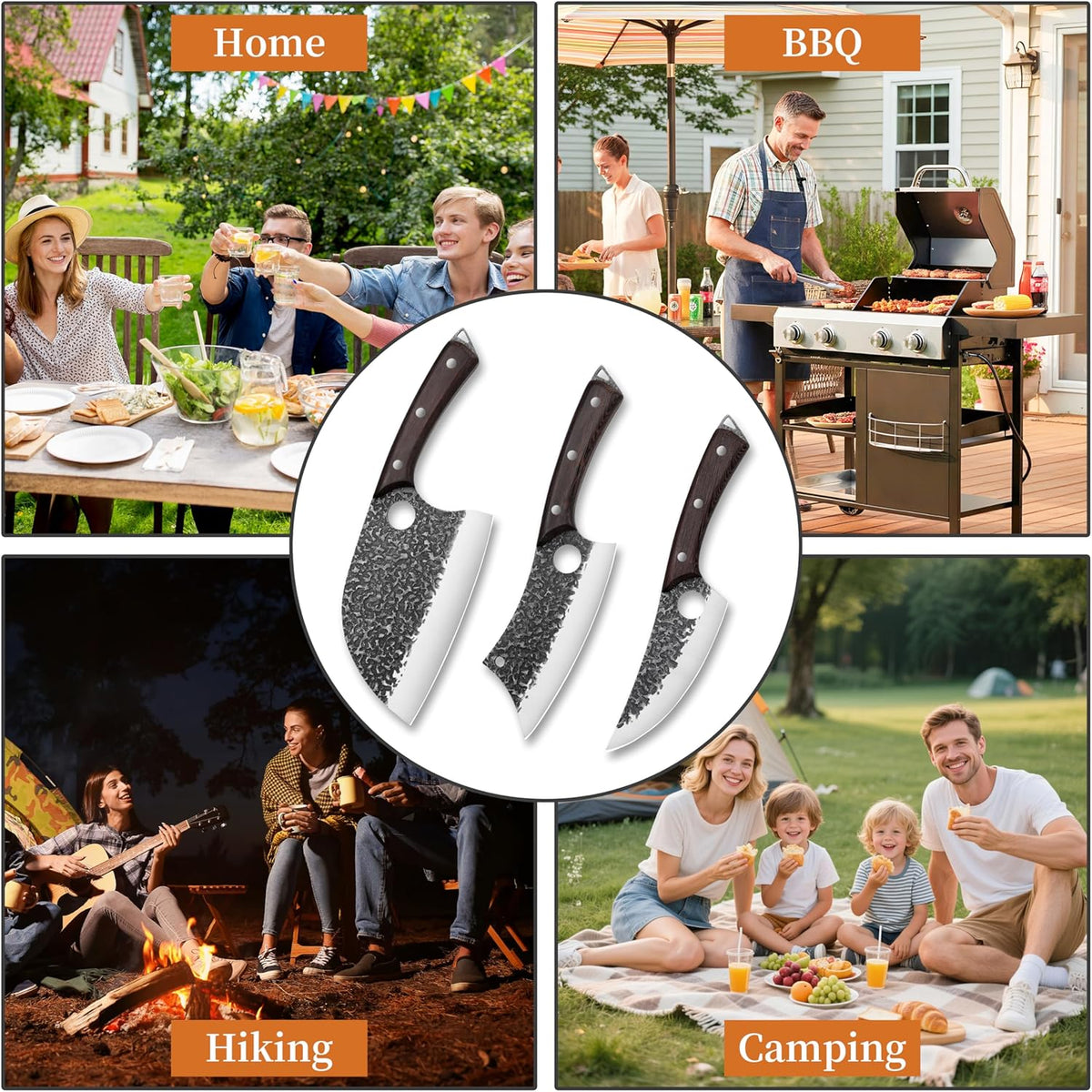 Plys Forged Butcher Knife Set: Comfortable Handle for Long Use - 3PCS Viking Kitchen Knives Set for Mens - Handmade Cooking Meat Cleaver for Cutting and Chopping
