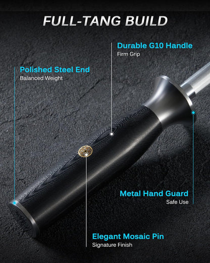 10 in. Honing Steel, Shogun Series Honing Rod with G10 Fiberglass Handle & Metal Hand Guard, Full Tang Knife Sharpener Rod, Sharpening Steel Knife Sharpener for Rolled Knife Edges with Gift Box