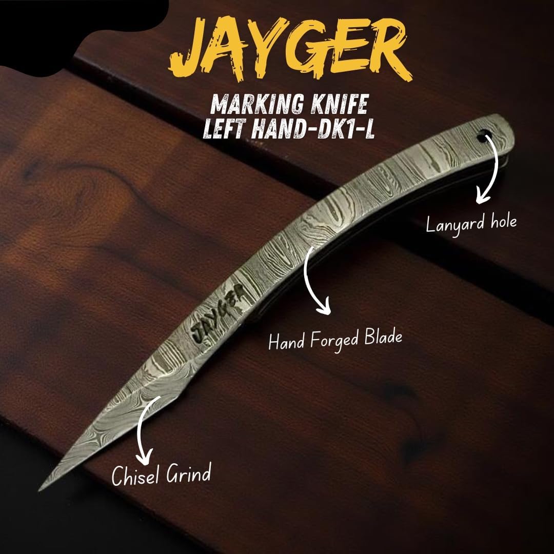 Handmade Kiridashi Knife – Precision Japanese Left Hand Marking Tool – Damascus Steel Curved Blade – Compact Carving & Craft Knife for Woodworking, Leatherwork, DIY & Artisan Use