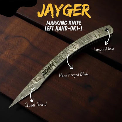 Handmade Kiridashi Knife – Precision Japanese Left Hand Marking Tool – Damascus Steel Curved Blade – Compact Carving & Craft Knife for Woodworking, Leatherwork, DIY & Artisan Use