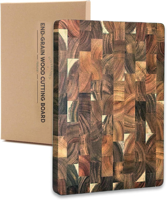 End Grain Cutting Board, 13.4" x 9.4",Acacia Cutting Board,Reversible Wooden Chopping Board, Butcher Block for Kitchen, Multipurpose serving board with Easy Grip Handle for cheese and charcuterie